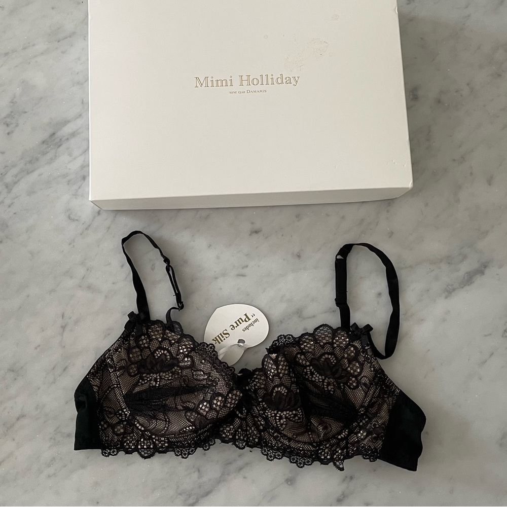 Mimi Holliday Black/Champagne Silk Lace Bra NOS NWT
